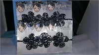 LOT OF 12 FASHION BEADED BLACK FLOWER HAIR ELASTI