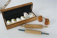 Wood Lot - S & P Shakers, small rolling pins, box