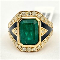 18K Gold Emerald & Diamond Ring