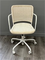 White Wicker Swivel Desk Chair