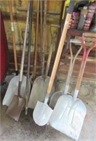 Assortment of feed and spade shovels.