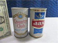(2) JAX & COUNTRY CLUB Steel Flat Top Beer Cans