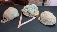 3) handmade baby bonnets