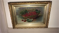 Original oil on canvas of raspberries in a