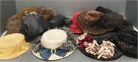 10 antique, etc. ladies hats - some embroidered,