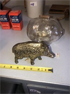 Brass Boar Hog + Piggy Bank