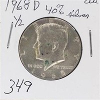 1968D  Kennedy Half Dollar 40% Silver AU