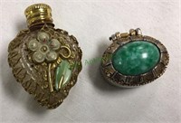 Green stone pill box, old mini perfume bottle
