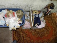 Large Assortment of Porcelain Dolls'