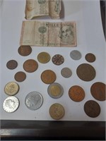 Lot of Various Foreign Paper Money and Coinage