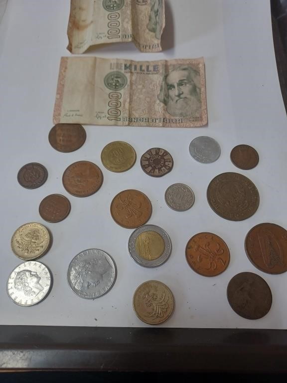 Lot of Various Foreign Paper Money and Coinage