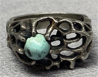Sterling silver Mod ring set w/ stone - size 8.25