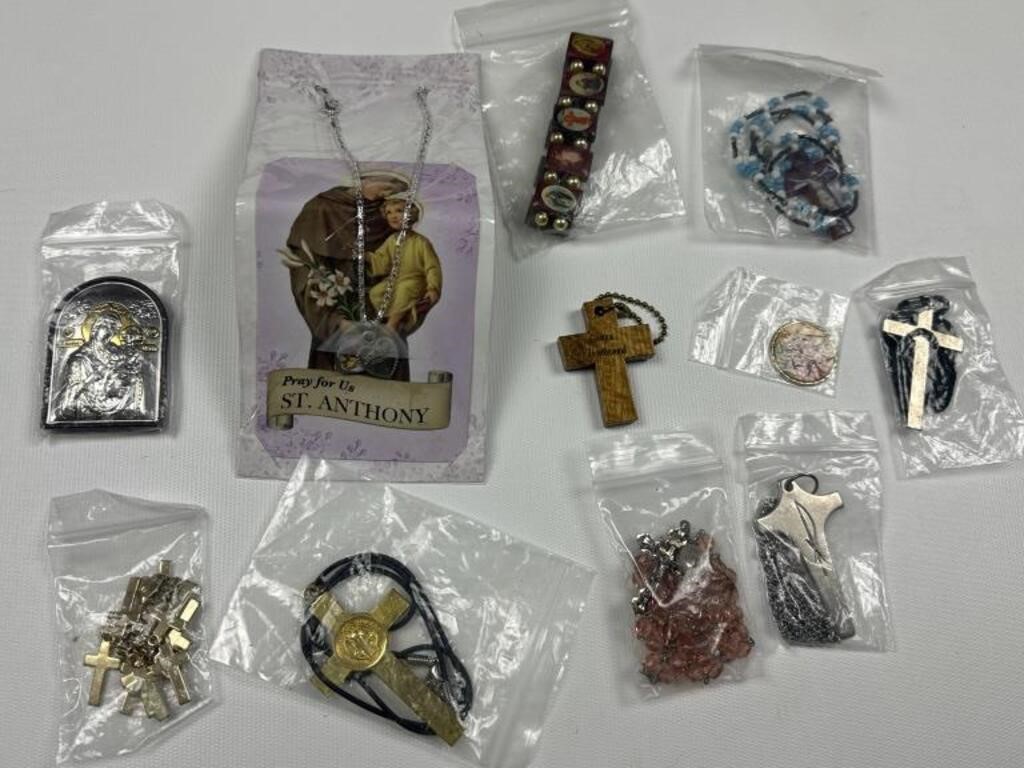Lot bag of religious jewelry crosses angels Jesus