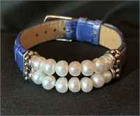 Honora Blue Leather, Pearl & Sterling Bracelet