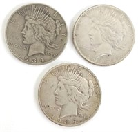 1927-D, 1934-D, & 1935-S Peace Silver Dollars