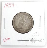 1859 U.S. Seated Liberty Silver Quarter