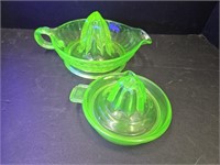 2 Uranium Glass Juicers Small one has Chip