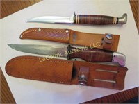 2 vintage knives one hand made with holders