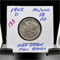 1942-DMERCURY SILVER DIME HIGH GRADE