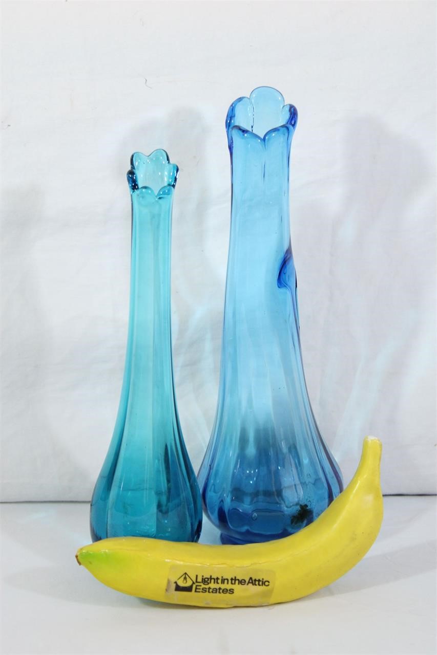 Pair Aqua Swung Glass Vases