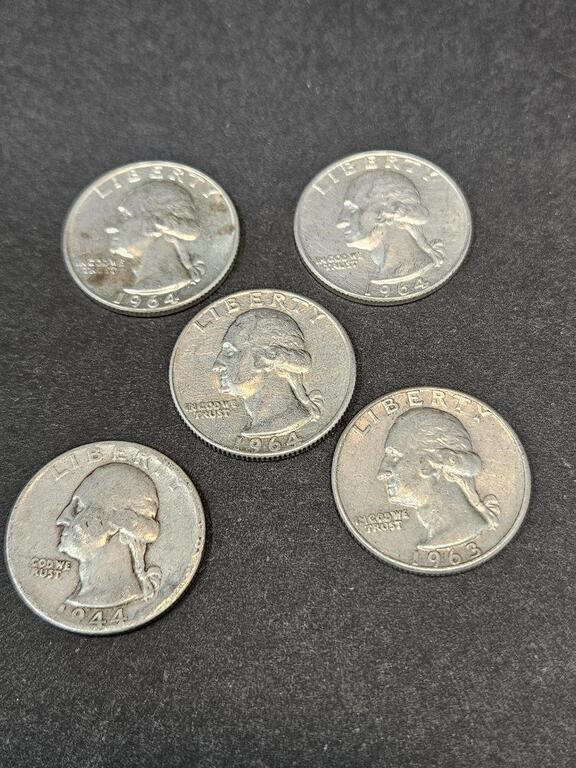 5 - WASHINGTON QUARTERS 90% SILVER