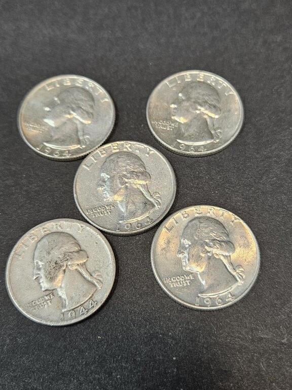 5 - WASHINGTON QUARTERS 90% SILVER