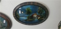 Antique reverse painting on glass w Mother of