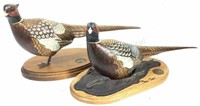 (2pc) Chris Olsen Wooden Pheasant Sculpture
