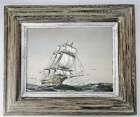 Signed Williams Oil Painting on Canvas Ship