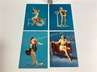 (4) Gil Elvgren pinup girl lithograph prints