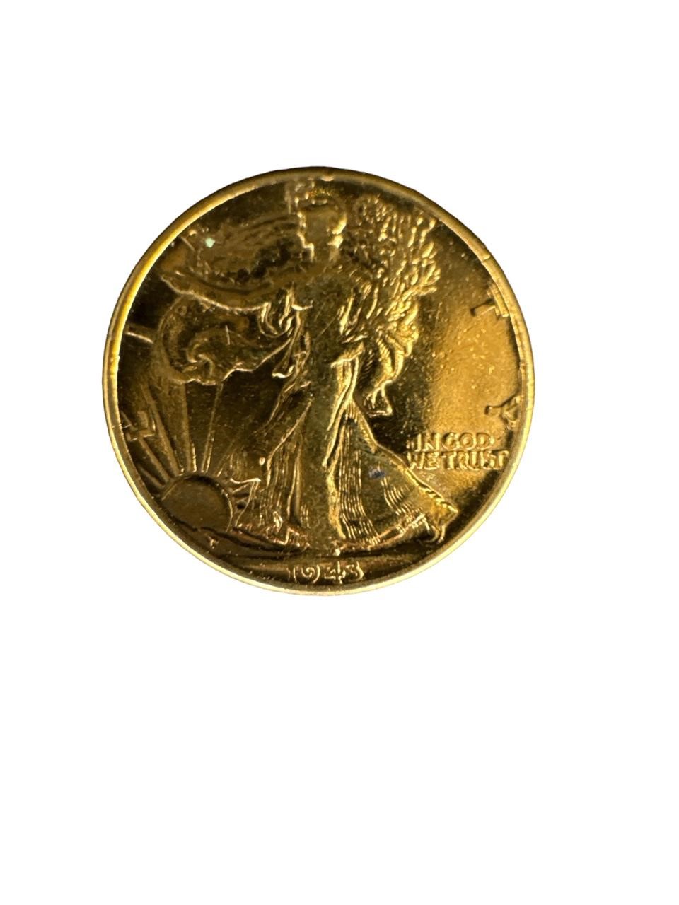 1943 WALKING LIBERTY GOLD PLATED HALF 90% SILVER