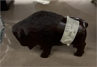 Wood Carved Buffalo Sculpture