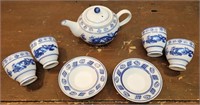 Blue Moon sake tea set - dragon pattern