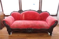 Victorian Blushing Pink Velvet Carved Sofa