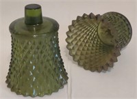 Vtg. Green Glass Diamond Point Peg Votive Candle