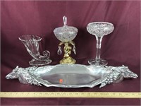 Arthur Court Horse Plate & Crystal Candy Dishes