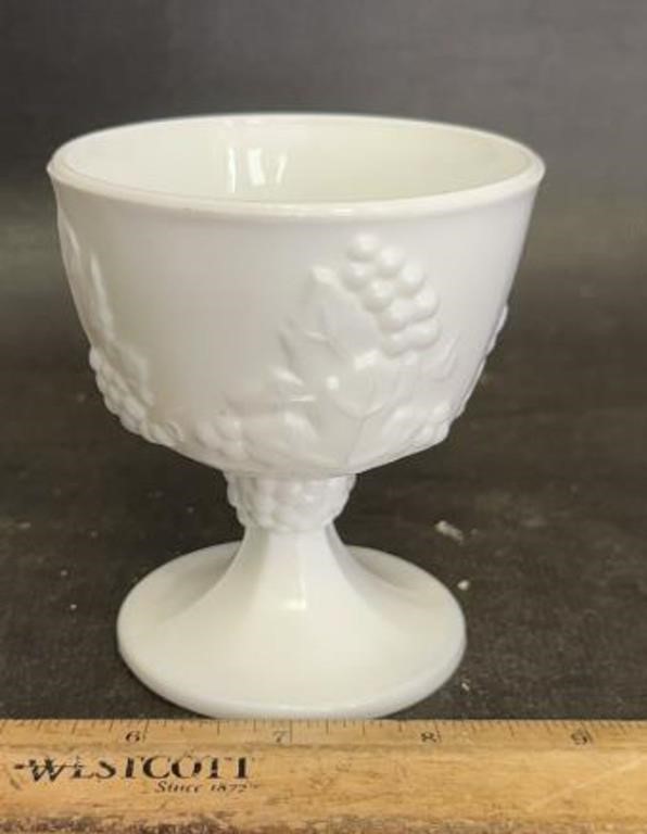 VINTAGE MILK GLASS SHERBERT DISH-GRAPE DESIGN