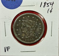 1854 Braided Hair Cent VF