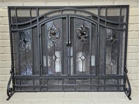 Free Standing Fireplace Screen w/ Glass in Doors