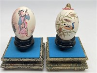 (2) Hand Painted Asian Eggs on Stands + 2- Stands