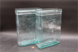 Pair Antique "Exide" Aqua Glass Battery Jars