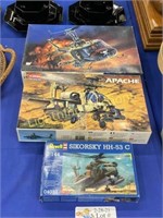 THREE PLASTIC HELICOPTER KIT MODELS