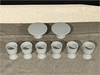 8-pieces! White Egg Cup Stands Set w/ 2 Pedestals