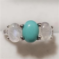 $100 Silver Turquoise Moonstone Ring