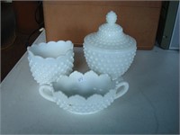 Fenton Hobnail covered candy , bowl  &  dish