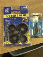 Power bit adaptor and 5 pc hole saw kit