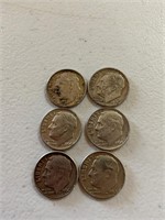 silver dime lot 1962, 1963, and two 1964s