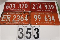 1961 & 1962 License Plates Illinois