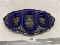 Beautiful Hand Painted Cobalt Blue Divided Dish