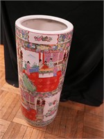 24" high ceramic umbrella stand with Asian motif